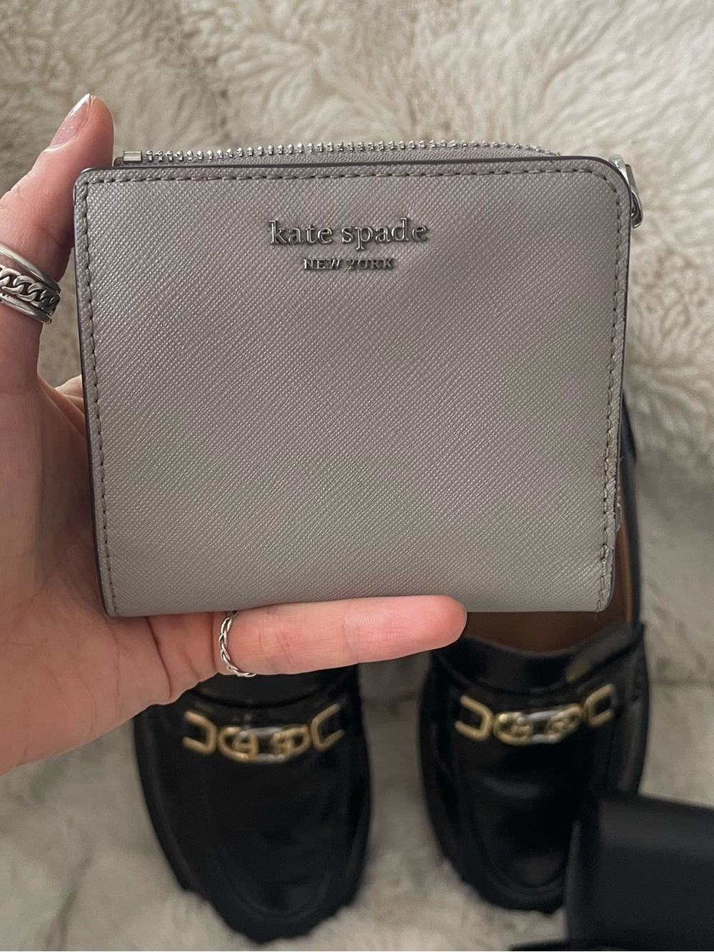 Kate Spade Gray Saffiano Leather Small Bifold Wallet